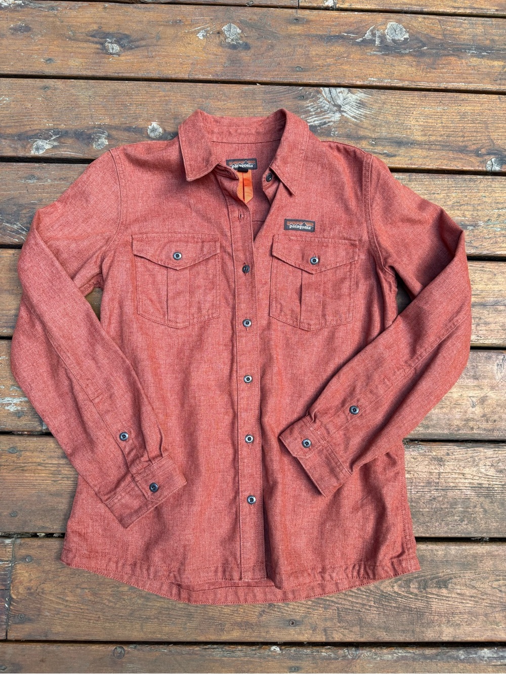 Patagonia women’s flannel in rust orange